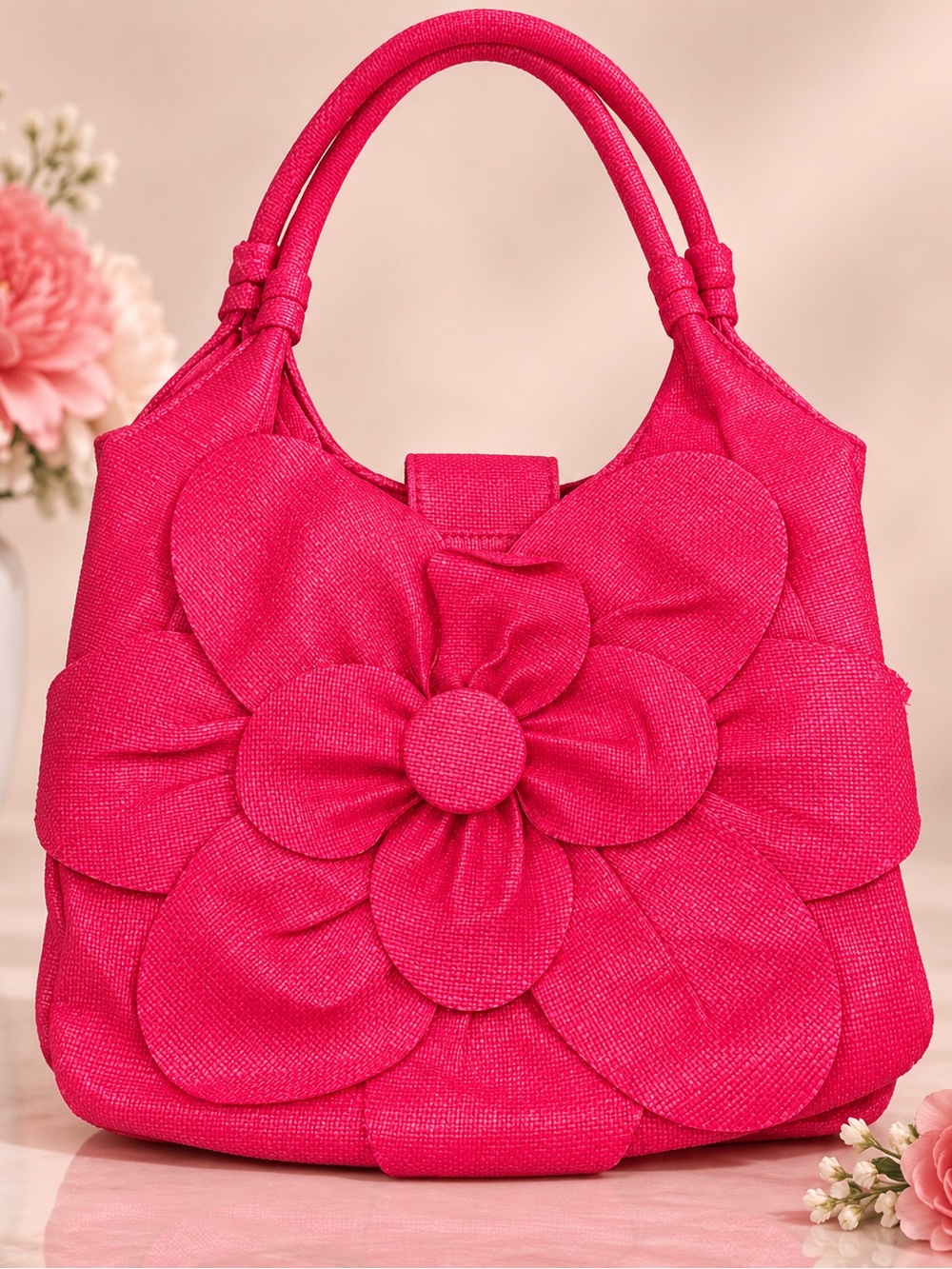Bright Pink Floral Accent Women's Handbag-NWOT